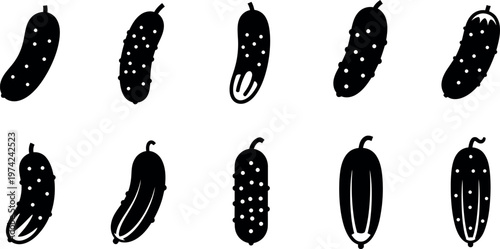 Black silhouettes of pickles with white spots on white background cucumbers