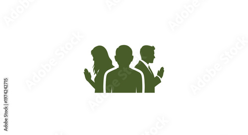 Diverse group of three people praying or meditating silhouettes