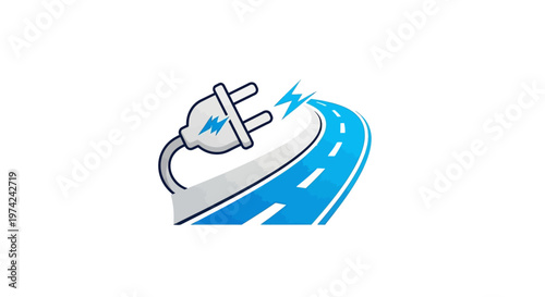 Electric plug symbol connecting to a winding road