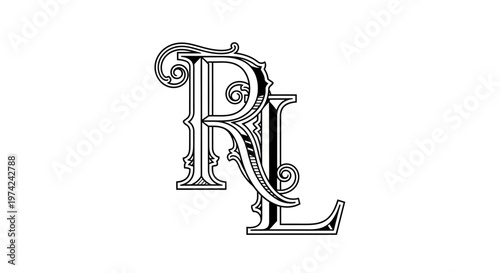 Elegant black and white monogram with intertwining letters R and L