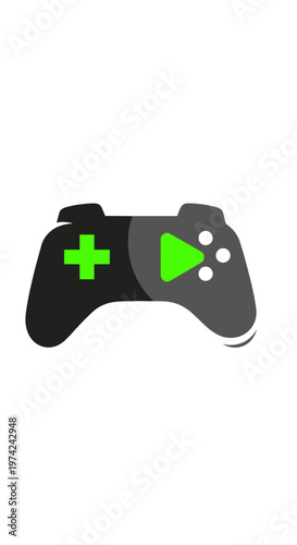 Flat design video game controller with green play button icon