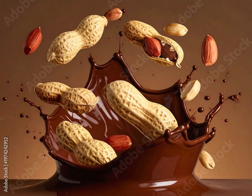 Chocolate splash with peanuts and almonds