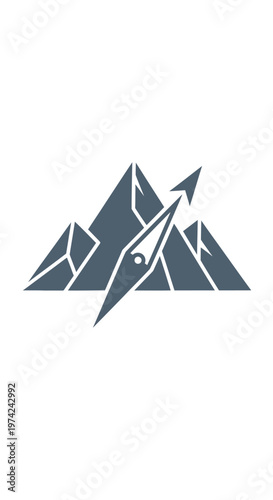 Geometric mountain peaks with upward pointing compass navigation icon
