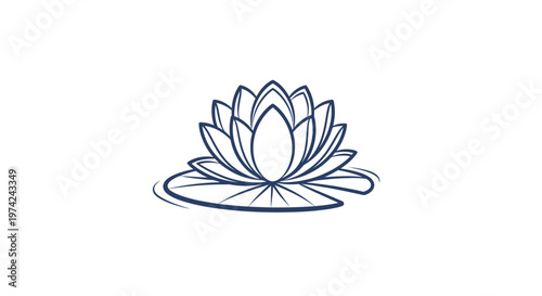 Minimalist blue lotus flower on water with lily pad