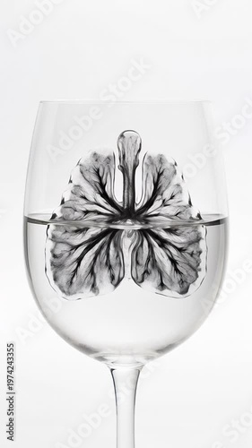 Ink diffusion art in wine glass