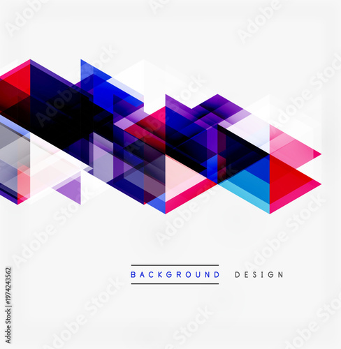 Abstract geometric shapes overlap, creating vibrant colorful design. Modern aesthetic, clean lines, dynamic composition.