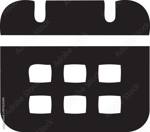 Calendar Icon: Simple monochrome icon of a calendar, a visual representation of time, appointments, and schedules, perfect for illustrating concepts of planning and organization.