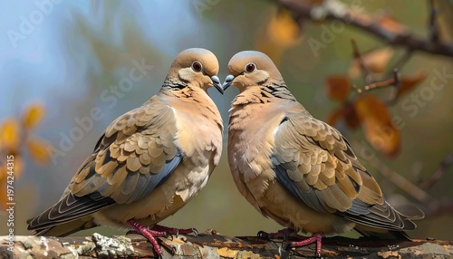 Two brown birds perched on a branch