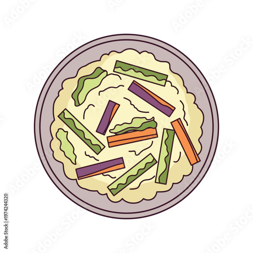 Vegetarian risotto with vegetables top view vector illustration for menu and recipe design