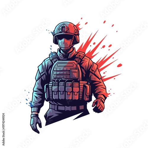 Modern Soldier in Tactical Gear, Ready for Action - Dynamic Illustration