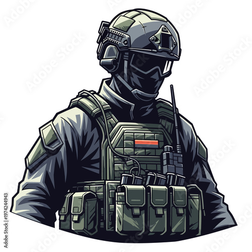 Modern Soldier Tactical Gear Helmet Vest Radio Communication