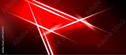 Abstract red lines intersect, creating dynamic light flares against dark background. Brightness emphasizes sharp angles, modern design.