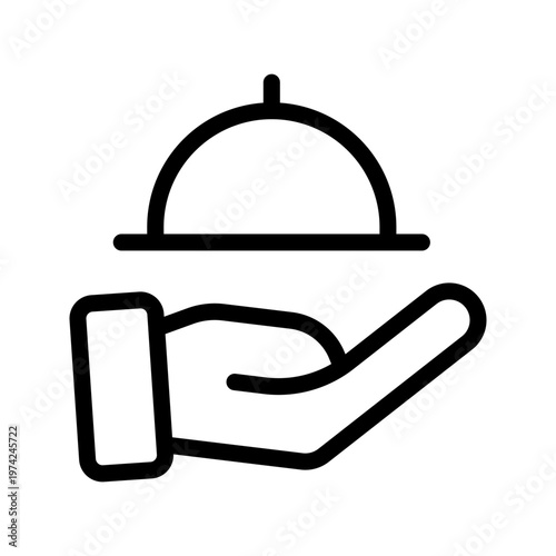 Elegant hand serving cloche icon modern hospitality service, food delivery and restaurant catering concept visual