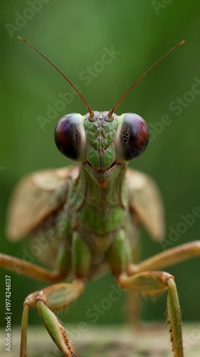 Praying mantis macro closeup in natural habitat