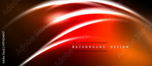 Abstract red lines over black background. Smooth curves create dynamic visual effect. Bright highlights add depth, texture.