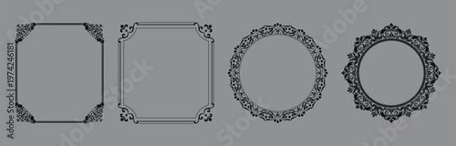 Set of decorative frames Elegant vector element for design in Eastern style, place for text. Floral black and gray frames. Lace illustration for invitations and greeting cards
