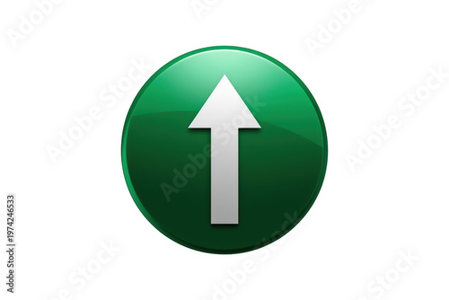 Free Download Green glossy round button showing a white upward arrow, representing upload, progress, improvement, and moving forward - GFXLoad