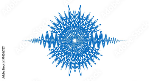 Blue abstract spiky radial and wavy lines on white
