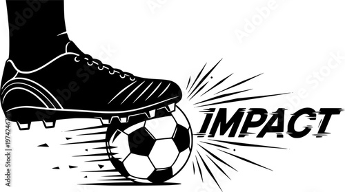 Soccer Boot Kicking Ball Silhouette Power Shot Football Match Black Vector
