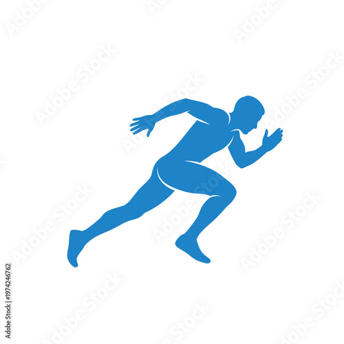Blue silhouette of a running man icon illustration