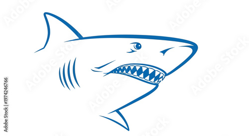 Blue shark head outline aggressive illustration white background