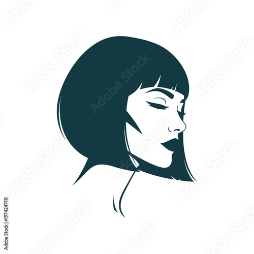 Elegant woman profile illustration with bob haircut and closed eyes
