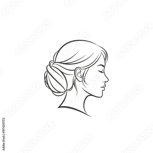 Elegant woman's profile line art with hair bun