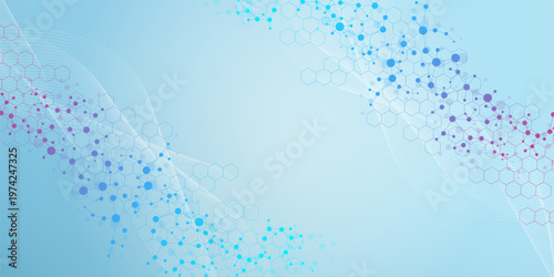 Structure molecule and communication Dna, atom, neurons. Science concept for your design. Connected lines with dots. Medical, technology, chemistry, science background. illustration.