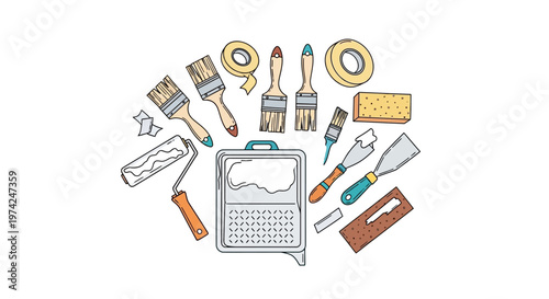 Hand drawn painting and home renovation tools illustration