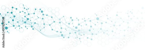 Modern abstract molecules structure for science or medical background. DNA helix or atom visualization. Molecular wave flow abstract background. Vector illustration