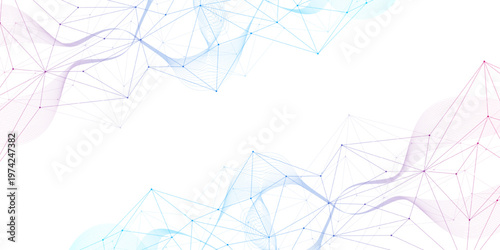 Global network connection website header or banner design. Abstract background with connecting dots and lines. Global business. Social network communication. Internet technology. Vector illustration
