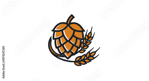 Hop cone and wheat icon for beer brewing design