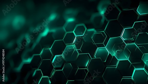 Abstract Neon Hexagon Grid With Glowing Hex Pattern.