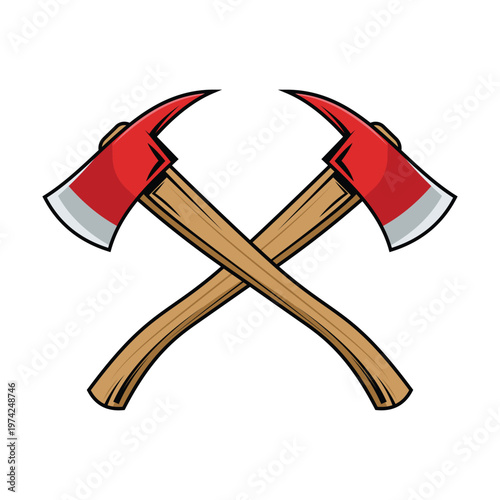 Crossed Red Firefighter Axes Rescue Tool Vector Illustration