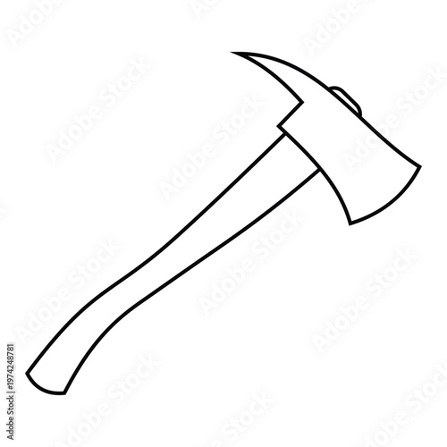 Single Firefighter Axe Outline Line Art Vector Illustration