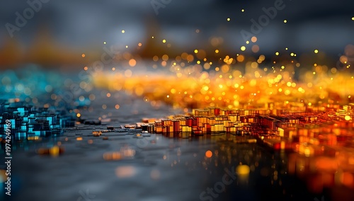 Dynamic Abstract Light Particles Creating a Vibrant Blue and Orange Contrast.