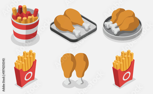  Fast food set with burger, fries, and chicken nuggets isolated on transparent background