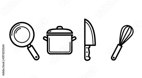 Kitchen Utensils Line Icons Set.