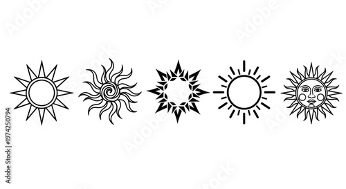 Collection of sun symbols and icons.