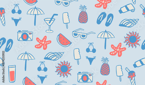 Cute beach vibes pattern background vector design