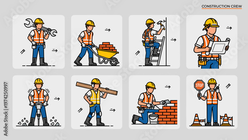 Members of a construction crew showcase diverse skills and duties essential for building and maintaining structures.