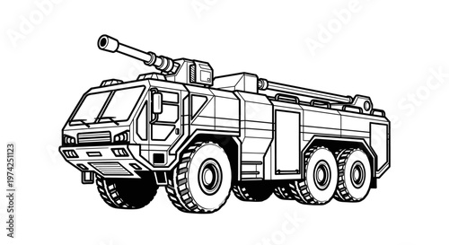 Large military truck with cannon mounted.
