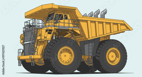 Large Yellow Mining Dump Truck Vehicle.