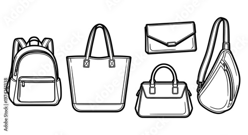 Variety of stylish handbags and purses.