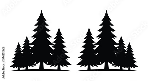 Foto Black pine tree silhouettes, minimalist evergreen forest vector icons, coniferou