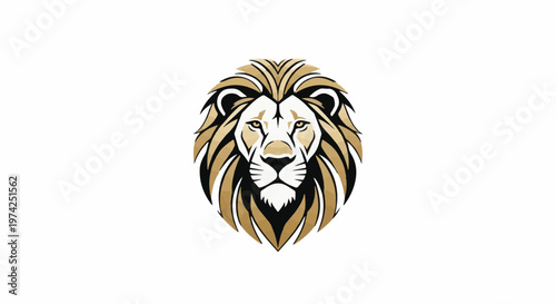 Stylized lion's head with golden mane and white face, set against a plain white background
