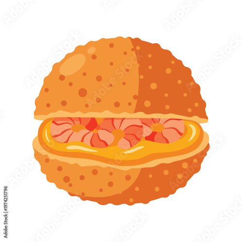 Indian street food pani puri vector illustration with crispy shell and spicy filling