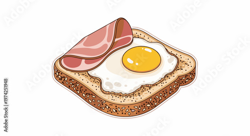 A slice of toast topped with a fried egg and a folded slice of ham