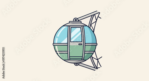 A stylized illustration of a single, suspended gondola cabin from a cable car or ski lift