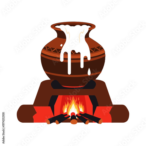 Traditional Milk Boiling Ceremony for Sinhala and Tamil New Year, symbolizing prosperity and new beginnings with a clay pot over a fire